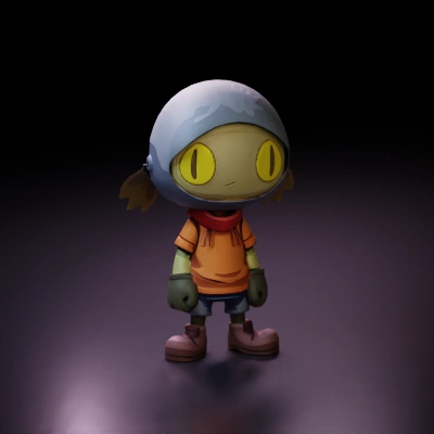 cartoon character with helmet.