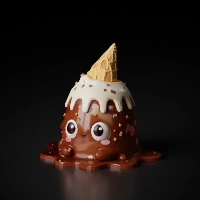 Cute melting ice cream character.