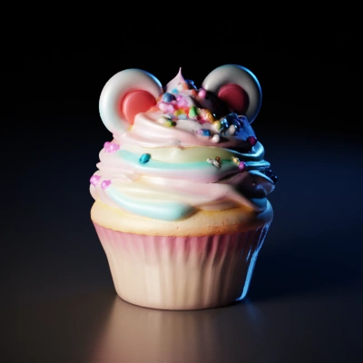 Cupcake with bear ears, candy sprinkles.
