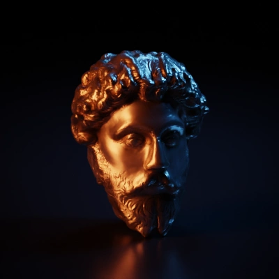 Bearded male bust, detailed sculpture, ancient design.