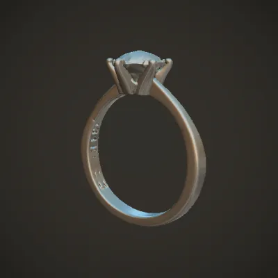 Solitaire diamond engagement ring. symmetric geometry, smooth edges.