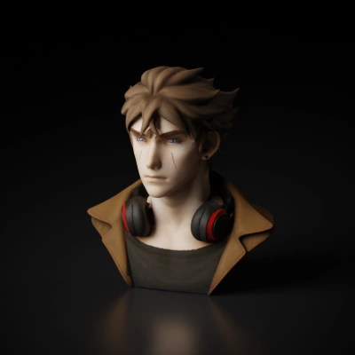 anime-style young man with headphones.
