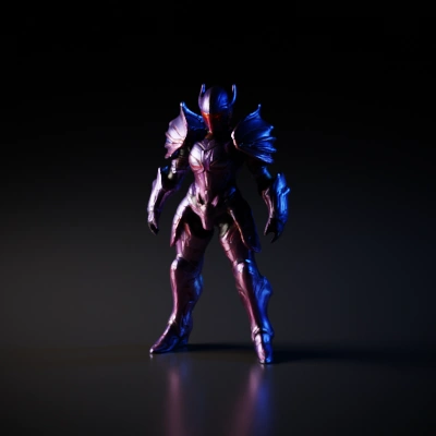Armored knight in futuristic battle armor.
