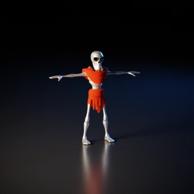Skeleton warrior holding sword, in costume.
