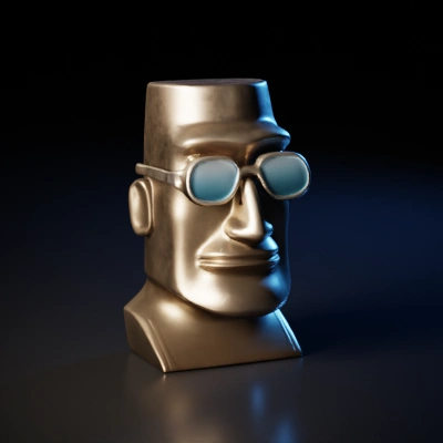 Stone moai head with sunglasses.