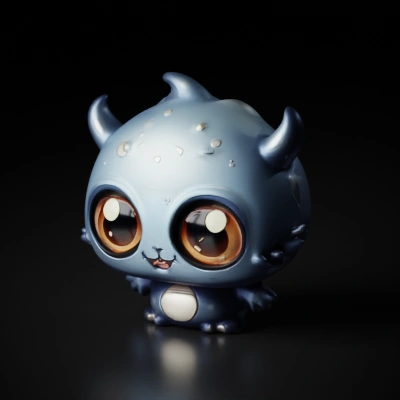 Cute baby monster with big eyes, round body.