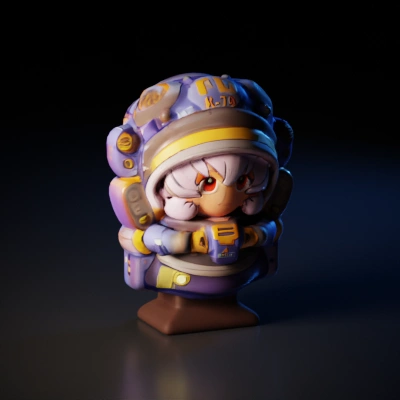 Robot child-like figure in a space suit.