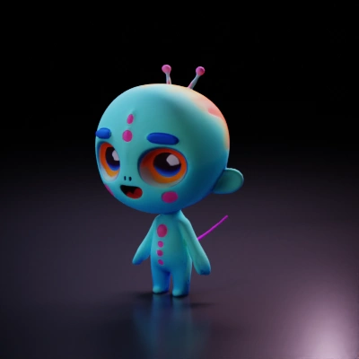Alien with antennas, large eyes, cute and cheerful appearance.