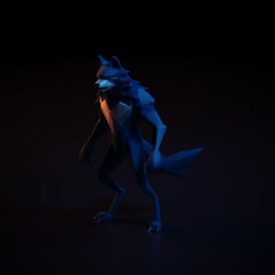 Anthropomorphic wolf with a fierce appearance, standing on two legs.