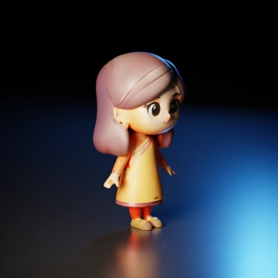 Cartoon girl character, traditional outfit, big eyes.