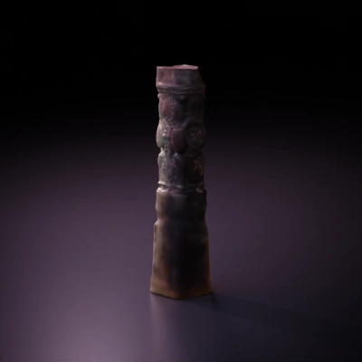Ornate cylindrical artifact with carvings. "symmetric geometry", "smooth edges", "complex geometry", "game-ready"