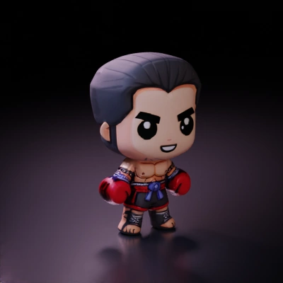 Cartoon fighter character, martial arts theme.