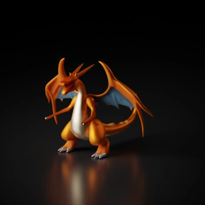 Fire-breathing dragon with large wings, ready to soar, Pokémon.