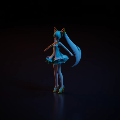 Vocaloid anime character with long twin ponytails, cat ears-like headset.