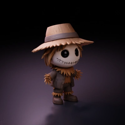 cute cartoon scarecrow figure.