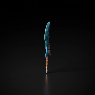 Fantasy sword with crystal blade, ornate design.