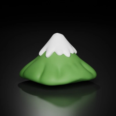 Stylized mountain with snow cap, soft and rounded.