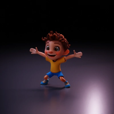 Cartoon kid waving excitedly with open arms.