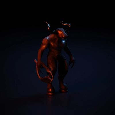 Minotaur-like mythical creature, humanoid body with bull head.