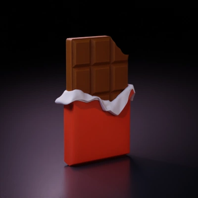 A bitten chocolate bar in wrapper.