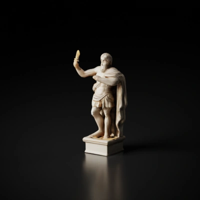 Classic sculpture of bearded figure holding torch, character, symmetric geometry, smooth edges, complex geometry.