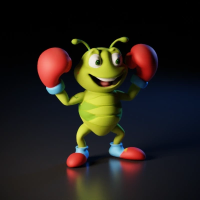 Boxing green alien with red gloves, cartoonish style.