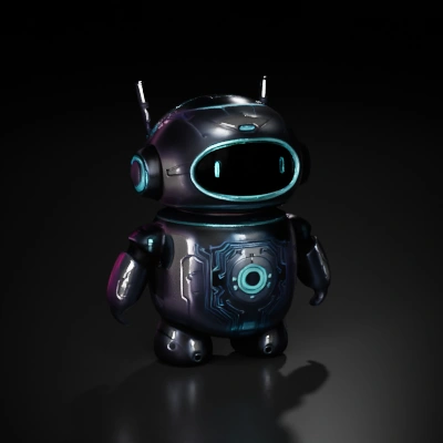 Small futuristic robot, round design, glowing accents.