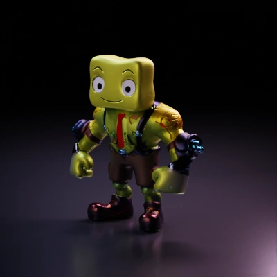 Stylized muscular character with oversized head.