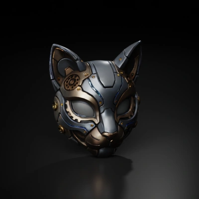 Steampunk robotic cat mask. no eyes, 5mm thickness, wearable mask,