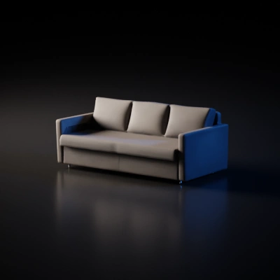 Modern three-seater sofa with cushions.