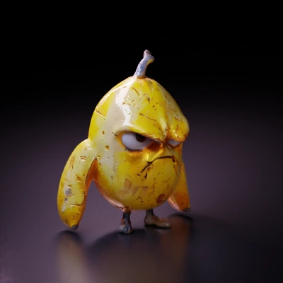 Angry anthropomorphic banana character, robotic parts.