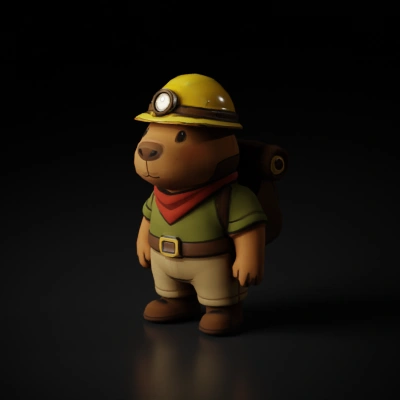 Cartoon beaver miner character.