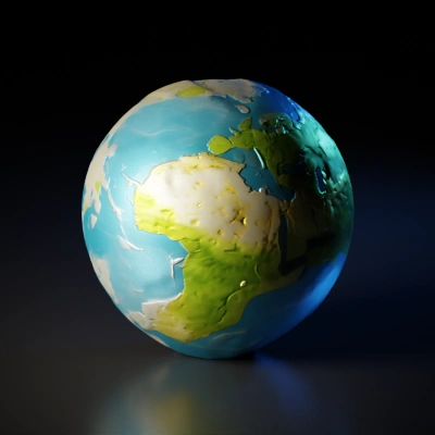 Terrestrial globe showing Earth's continents and oceans.
