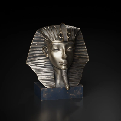 Ancient Egyptian pharaoh bust sculpture.