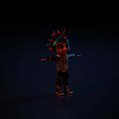 Young punk rocker, animated character with leather jacket and chains.