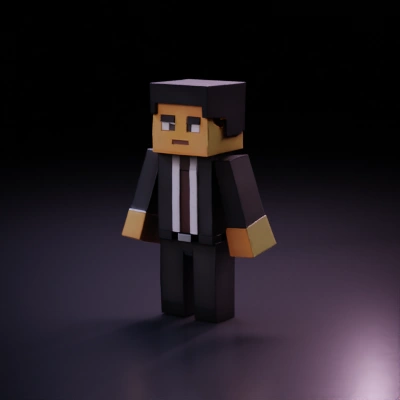 Blocky man in suit.