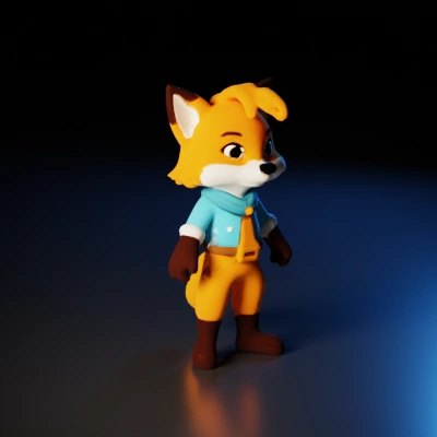 Cartoon-style fox character with confident pose.