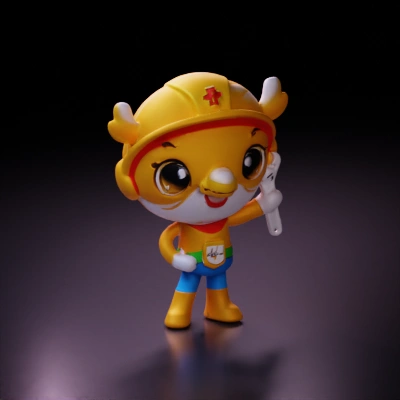 Cartoon character with helmet and wrench.