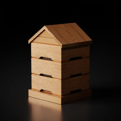 Wooden beehive box for beekeeping.