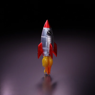 Old-fashioned rocket, smoke and flames,shiny