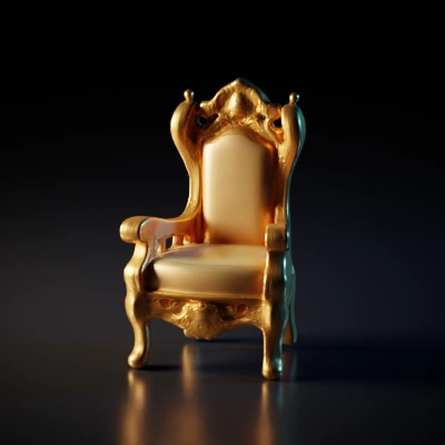 Ornate throne with intricate carvings and padding.