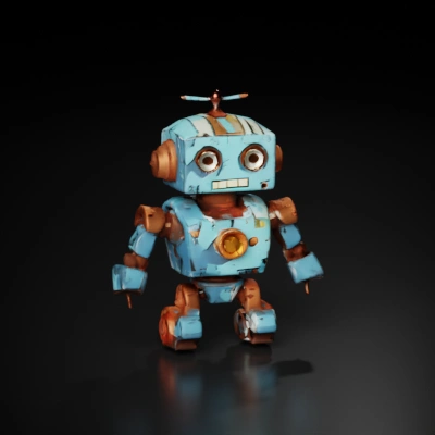 Retro style robot with round eyes and antennas.