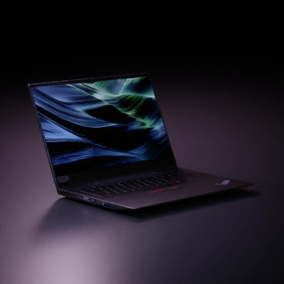 Thin, sleek laptop, lightweight, business-oriented.
