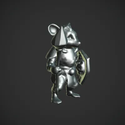 Armored mouse character wielding shield and staff. complex geometry, character, sharp edges