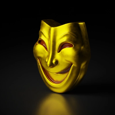 Comical theater mask with a wide smile.