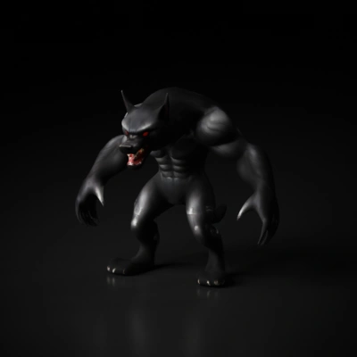 Muscular werewolf, standing, menacing posture.