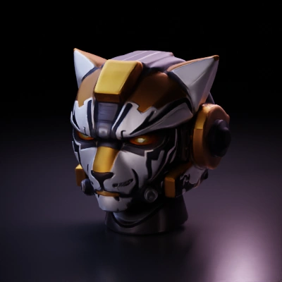 Robot tiger head, mechanical, sci-fi.