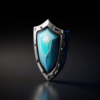 Medieval shield with metallic accents, angular design.