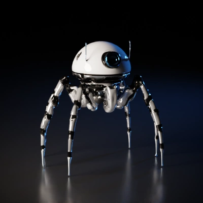 Spider-like security robot, four legs, surveillance capabilities.