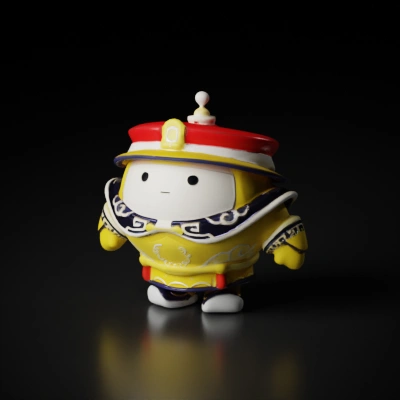 Round character in royal attire, chibi design.